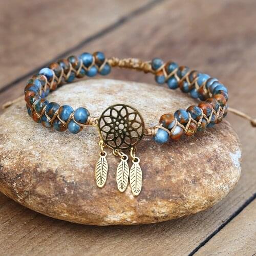 4mm Cloisonne Beads Stainless Steel Dream Catcher Bracelets Handmade Braided Wrap Charm Bracelet Men Women Yoga Hope Jewelry