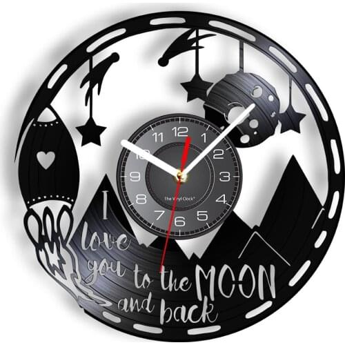 Warm Family Wall Clock With LED Illumination Rocket Shooting Stars Planet Retro LP Record Wall Watch Gift For Kids Nursery Decor