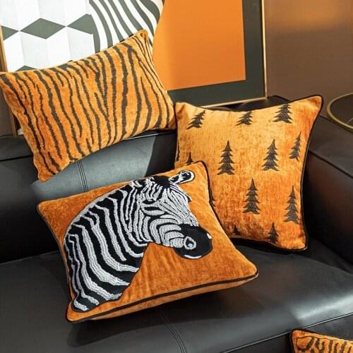 45x45cm Light luxury zebra pattern cushion cover sofa black orange geometric pillow case embroidered pillow cover