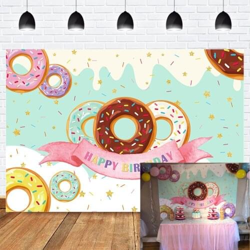 Donut Theme Backdrop for Photography Sweet Chocolate Donut Birthday Party Background Props Sweet Girl Grow Up Birthday Photocall