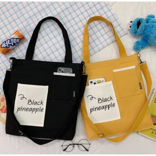 Student School Book Hand Canvas Bags Large Capacity 2021 Summer Girls Fashion Letter Print Shoulder Crossbody Tote Big Bags