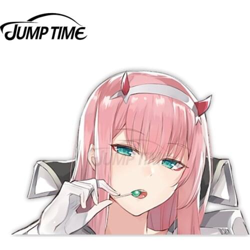 Jump Time Darling in the Franxx Zero Two 5 Sexy Cute Anime Girl Vinyl Decal Waifu Peeker Big Head Car Stickers