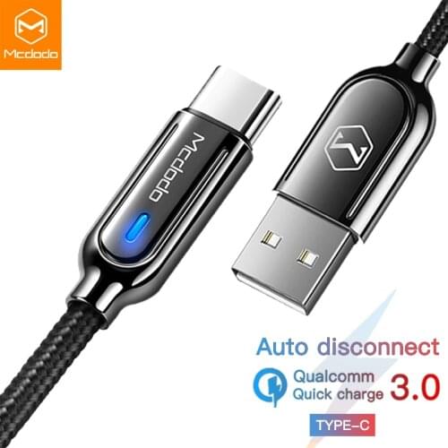 Mcdodo Auto Disconnect USB Type C Cable For Samsung S10 Plus Xiaomi One Plus QC 3.0 Fast Charging Phone Cable USB C Charger Cord