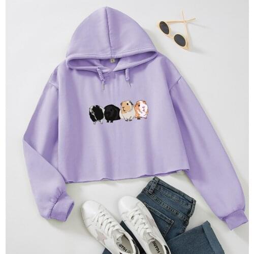 Kawaii Clothing Aesthetic Guinea Pig Hoodie Cotton Oversize Long Sleeve Crop Tops Women Sweatshirt Pastel Pink Clothes for Girls