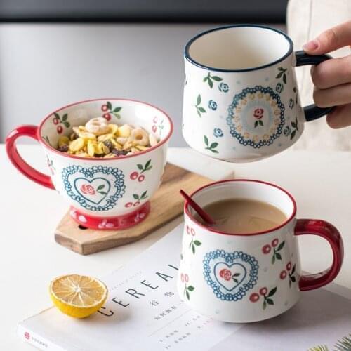 ASLESY Nordic Style Mug Ceramic Cup Home Office Retro Cute Cherry Cup Drinking Cup Coffee Cup Cereal Cup Milk Cup Couple Cup