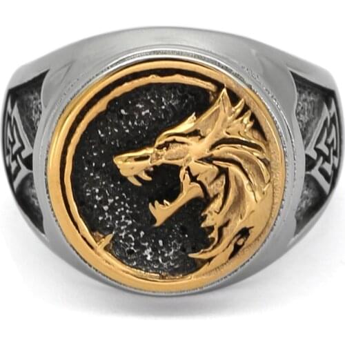 Nordic viking Valknut Geri and Freki stainless steel Wolf rings with valknut gift bag