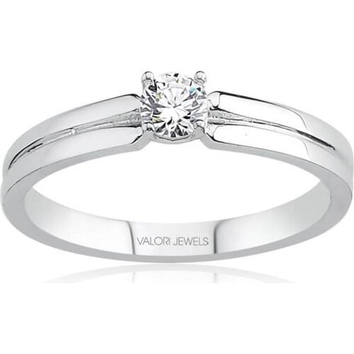 Valori Jewels 0.25 Carat, Zirconia White Round Gemstone, Rhodium Plated, Sterling Silver Solitaire Ring