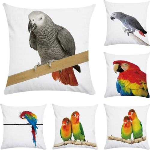 Colorful style Decorative throw pillows case Parrot Bird Cotton Polyester cushion cover for sofa pillowcase funda cojines CR046