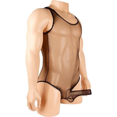 Male Sexy Lingerie Sheer Mesh Gay Sissy Leotard Teddy Penis Sheath Bodystocking Bodysuit Fetish Wear Cross Erotic Underwear