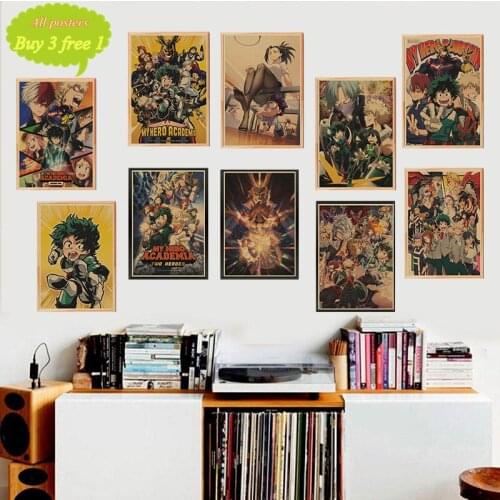 My Hero Academia Japanese Anime Retro poster Home decoration Kraft Poster Painting Wall stickers