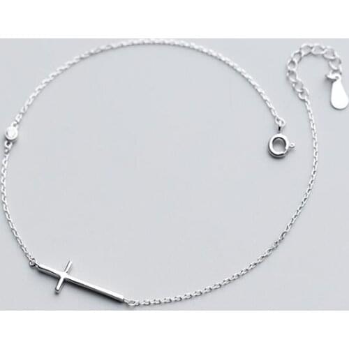 100% Authentic Real. 925 Sterling Silver Fine Jewelry Jesus Polished Cross Religion Anklet Bracelet GTLS701