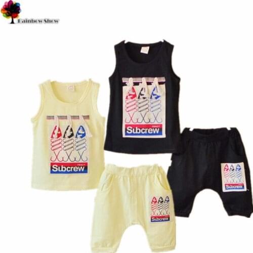 New Children Clothing Boys Summer Sets Children Casual Three Fishes Cotton Vest and Shorts Sets Baby Pants Sets