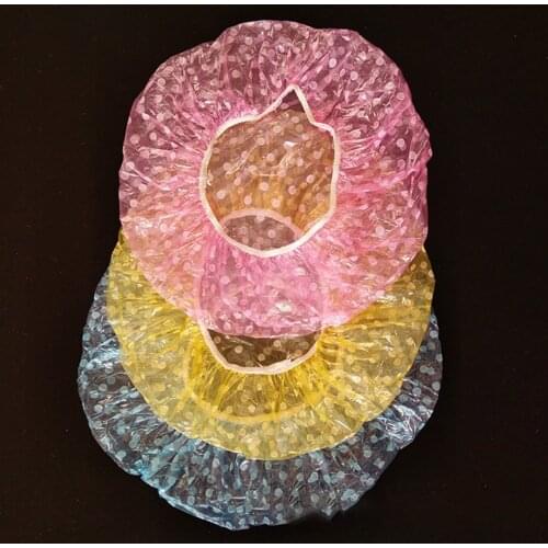 Newest Clear Disposable Plastic Shower Caps 6Pcs Dots Large Elastic Thick Bath Hat Women Spa Bathing Shower Cap Wholesale 2019