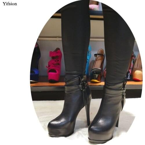 Olomm New Fashion Women Platform Ankle Boots Sexy Thin High Heels Boots Round Toe Elegant Black Shoes Women Plus US Size 5-15