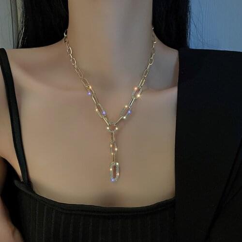 Origin Summer Statement Bling Bling Geometrical Hollow Pendant Necklace for Women Fashion Rhinestone Chokers Necklace Jewelry