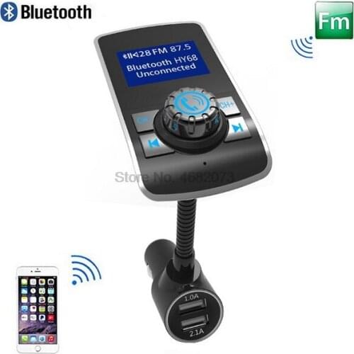By DHL 10pcs 360 Degrees Rotate Dual USB LCD Bluetooth Car Kit MP3 Player Hands-free Call Wireless FM Transmitter Car Charger