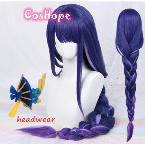 Genshin Impact Shogun Cosplay 100cm Blue Purple Wig Cosplay Anime Cosplay Wigs Heat Resistant Synthetic Wigs Hair Halloween