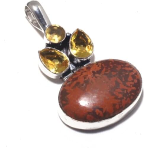 Spider Web Jaspers + Citrines Silver Overlay over Copper , 58 mm, P7194