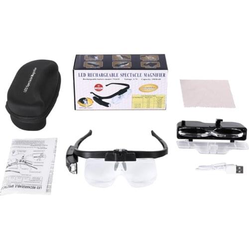 Headband Magnifier USB Rechargeable Head Mounted Magnifying Glasses with Removable Lenses 2 LED Lights for Reading Close