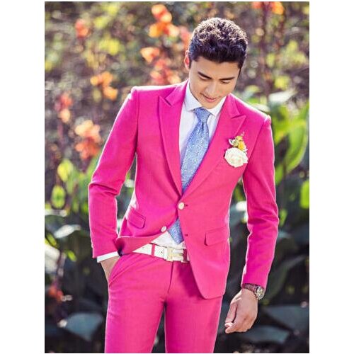 Latest Coat Pant Designs Hot Pink Wedding Men Suit Slim Fit 2 Piece Tuxedo Custom Costume Suit Groom Prom Blazer Terno Masuclino