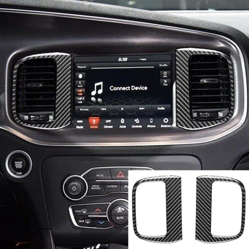 Fit For Dodge Charger 2015+ Carbon Fiber Center Air Vent Frame Sticker Interior AC Outlet Cover Tuning Car Accessories