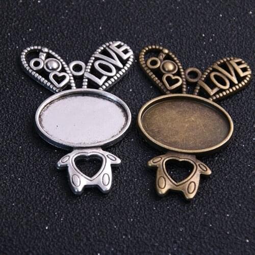 4pcs 18*25mm Inner Size 2 Colors Oval Cute Rabbit Style Cabochon Base Setting Charms Pendant Kawaii Jewelry accessories