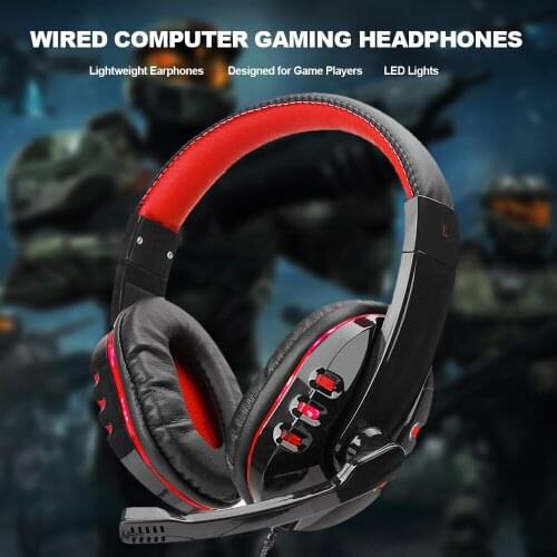 SY733MV Wired Computer Gaming Headphones Over-ear Game Headset With Microphone AUX+USB Port Volume Control for PC