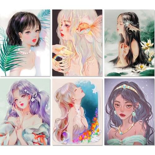 QIZITEGN 5D Diy Diamond Painting Cartoon Girl Portrait Full Square/Round Diamond Embroidered Mosaic Kit HD Quality New Gift