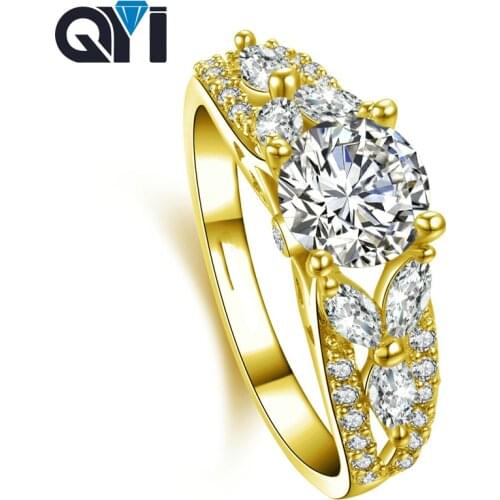QYI Luxury 14K Solid Yellow Gold Jewelry Vintage Style Round Cut Sona Simulated Diamond Rings Wedding For Women Jewelry