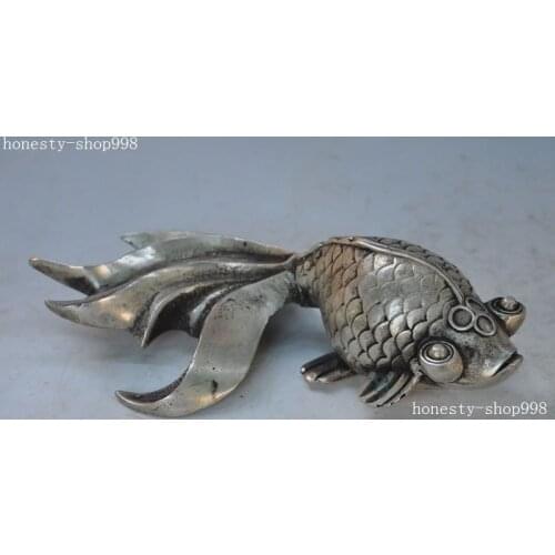 Christmas Old Chinese silver feng shui wealth Goldfish fish Auspicious lucky art sculpture Halloween