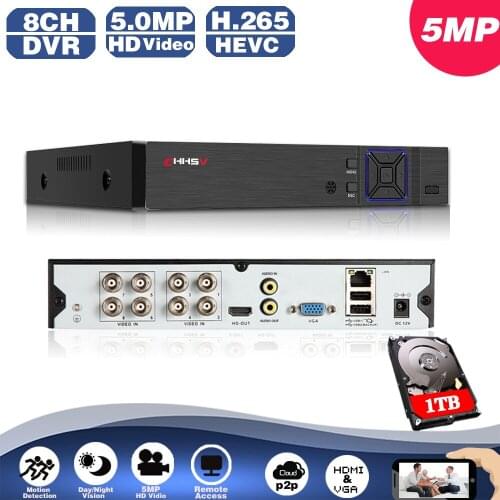 H.265 H.264 8CH Camera DVR Security Surveillance CCTV System PTZ Audio Record P2P ONVIF 8*5MP HD Network Video Recorder RS485