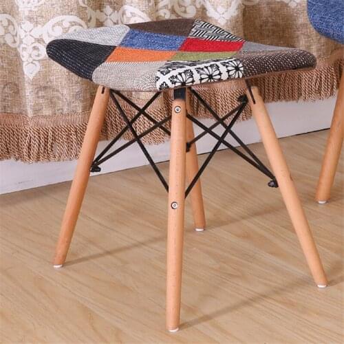 Nordic Living Room Ottoman Dining Stool Household Fabric Soft Ins Short Stool Creative Dressing Stool Solid Wood House Furniture