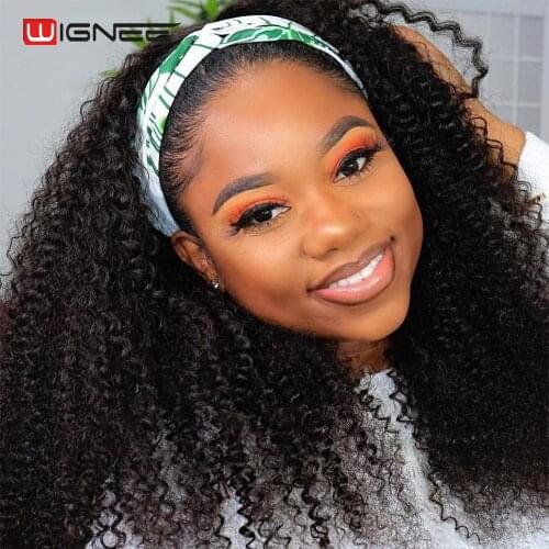 Wignee Curly Wig HeadBand Wig Human Hair Brazilian Kinky Curly Wig Glueless Full Machine Wig For Black Women Jerry Curl Wig