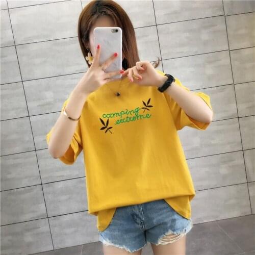 Short-sleeved t-shirt women loose big 2021 summer new style pure cotton code Korean short top Multicolor Casual
