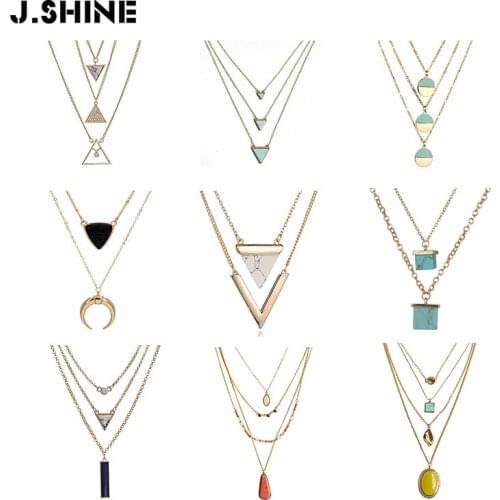 JShine New Fashion Necklace for Women 2019 Statement Geometric Stone Multi Layer Necklace Gift for Women Triangle Layered Choker