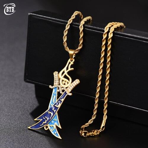 Gold Color Arabic Knife Alcoran Pendant Jewelry Arab Koran Knife Necklaces Imam Ali Sword Muslim Islam Allah Jewelry