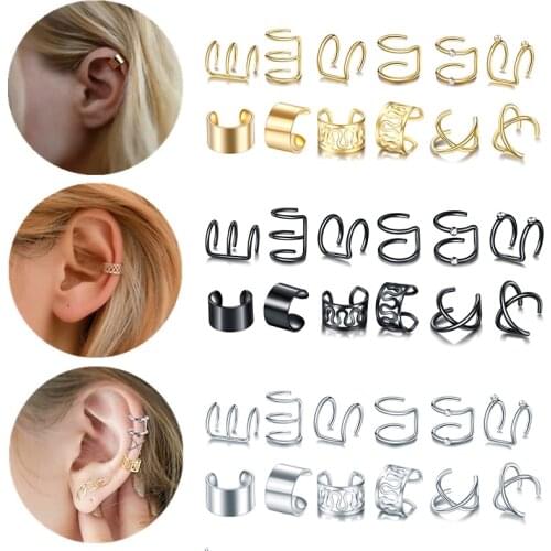 12pcs/Set 2021 Fashion Gold Color Ear Cuffs Leaf Clip Earrings for Women Climbers No Piercing Fake Cartilage Earring Accessories