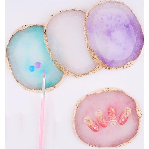 12 Styles Natural Resin Agate Nail Color Paint Palette Holder Drawing Gel Polish Nail Art Palette For Diy Nail Color Display