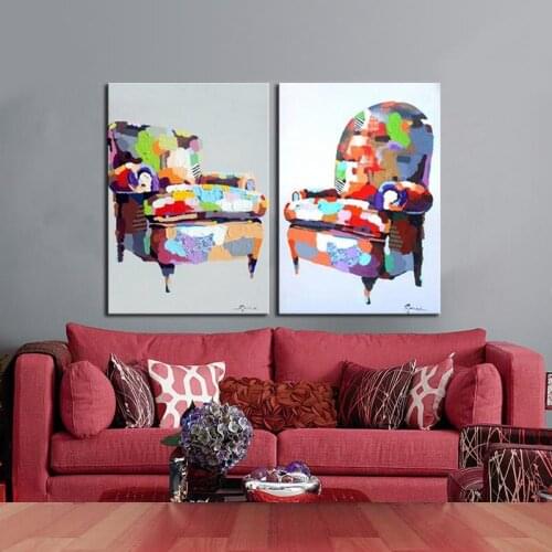 2pcs Hand Painted Modern Canvas Painting Colorful Sofa for Home Decor Unframed Abstract Sofa Still Life Oil Painting on Canvas