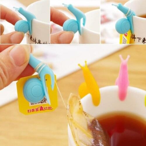 5Pcs/Set Random Color Cute Snail Shape Silicone Tea Bag Clips Holder Tableware Tea Pot Decoration Drinkware