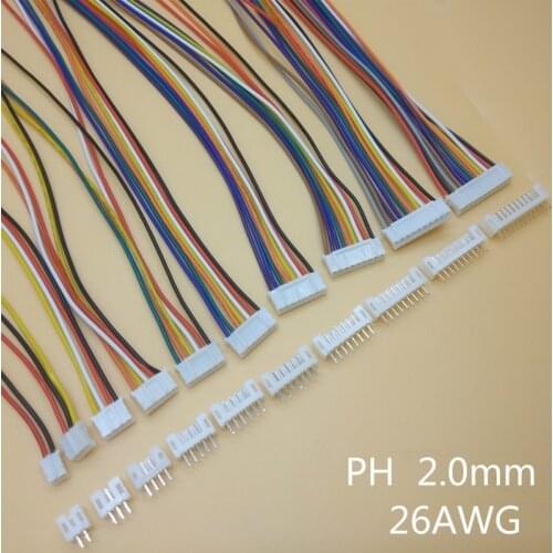 20 Sets PH 2.0mm JST 2/3/4/5/6/7/8/9/10/12P Pin Female Wire Straight Plug L:200mm