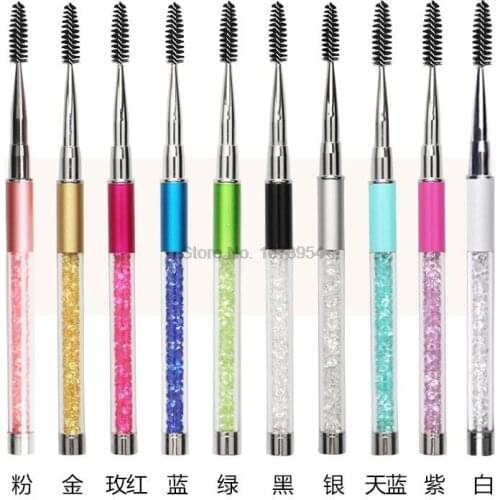 200pcs Makeup Eyelash Brushes 10 colors Diamond Handle Brushes Mascara Applicator Wand brushes rhinestone lash brush hot