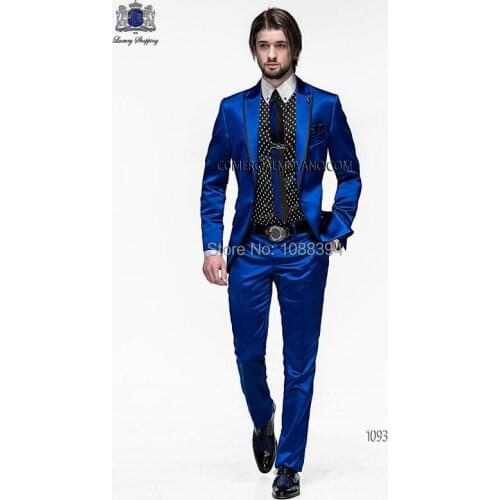 2018 New Fashion Design Peak Lapel Best Man Suits Groom Royal Blue Prom Tuxedos For Men Wedding Party Suits (Jacket+Pants+Tie)