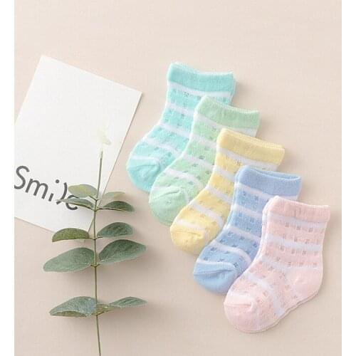5pairs/lot 2019 Summer Style Mesh Breathable Boys Girl Socks Newborn Male Female Cotton Solid Childrens Short Floor Socks Baby