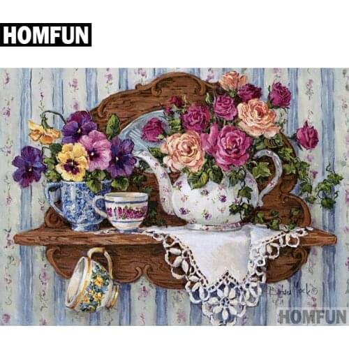 HOMFUN Full Square/Round Drill 5D DIY Diamond Painting "flowers & cup" 3D Embroidery Cross Stitch 5D Decor Gift A00545