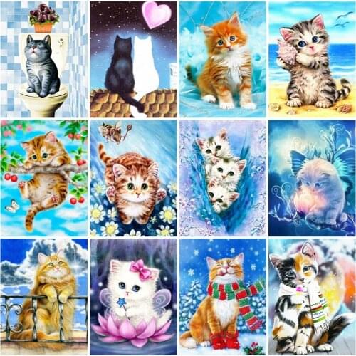 AZQSD Full Square/round Drill Diamond Painting Cat Handmade Gift Diamond Embroidery Animals Mosaic Needlework Home Decoration