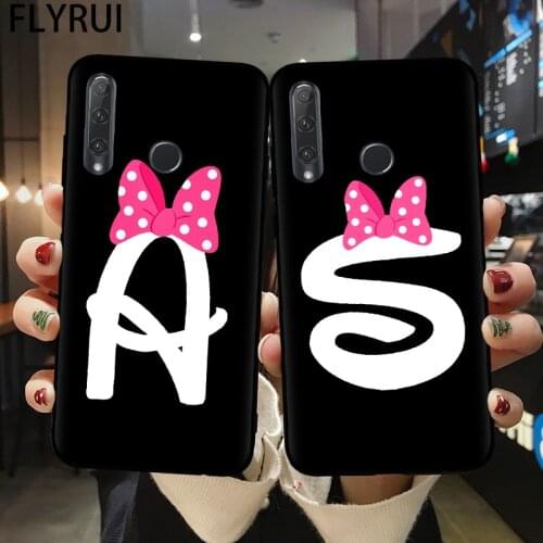FLYRUI Cartoon Bow Letter Custom Phone Case For Huawei Honor 10 20 30 Lite Pro 10i 30i Black Back Cover Silicone Bumper Coque