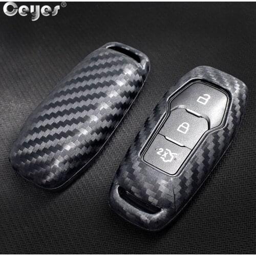 Ceyes Car Key Shell Covers Protective Carbon Fiber Cover Case For Ford Focus Mondeo Mustang Fusion Auto Accessories Car Styling