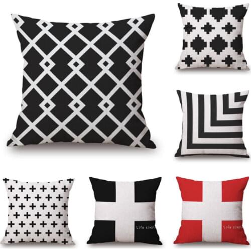 18'' Black White Fashion Cotton Linen Cushion cover Pillowcase Gift Soft Room Gifts Single Sides Printing