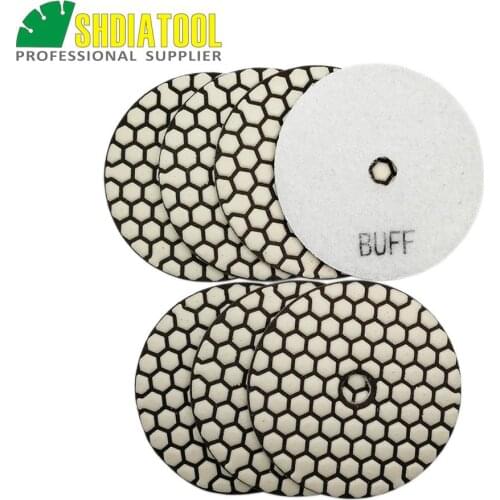 SHDIATOOL 7pcs 100mm #White Buff B dry polishing pads granite marble ceramic 4" Resin bond diamond flexible Sanding pads